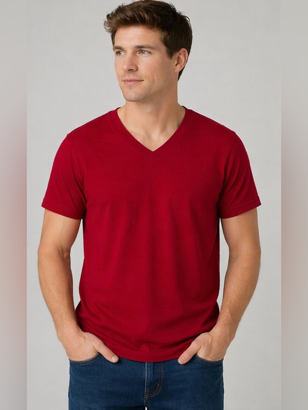 Express Men’s Red Stretch V-Neck T-Shirt Size XL | Solid Red Tee